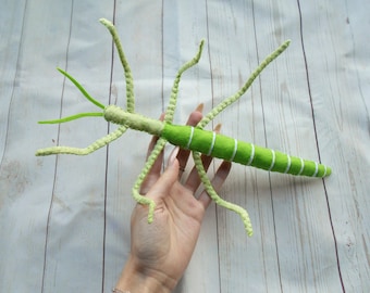 Realistic GIANT Stick Insect From Felt Green Goliath Stick Insect