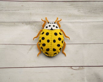 Realistic Ladybug figure Yellow 22 spot Ladybug beetle Felt ladybug Felted bug figure Beetle figure for insects learning Oudoor education