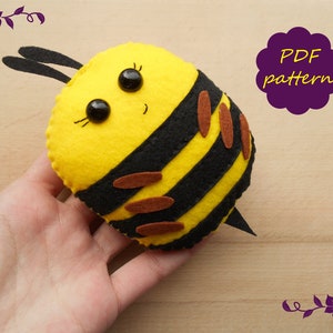 PDF felt pattern Bee toy PDF pattern for women bumblebee toy Felt bumblebee Plush bumblebee Plush bee wasp toy Felted animal felt wasp