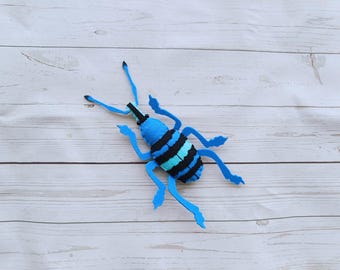 Realistic blue weevil figure from felt - Eupholus magnificus Blue felted weevil figurine Entomologist gift Blue beetle from felt