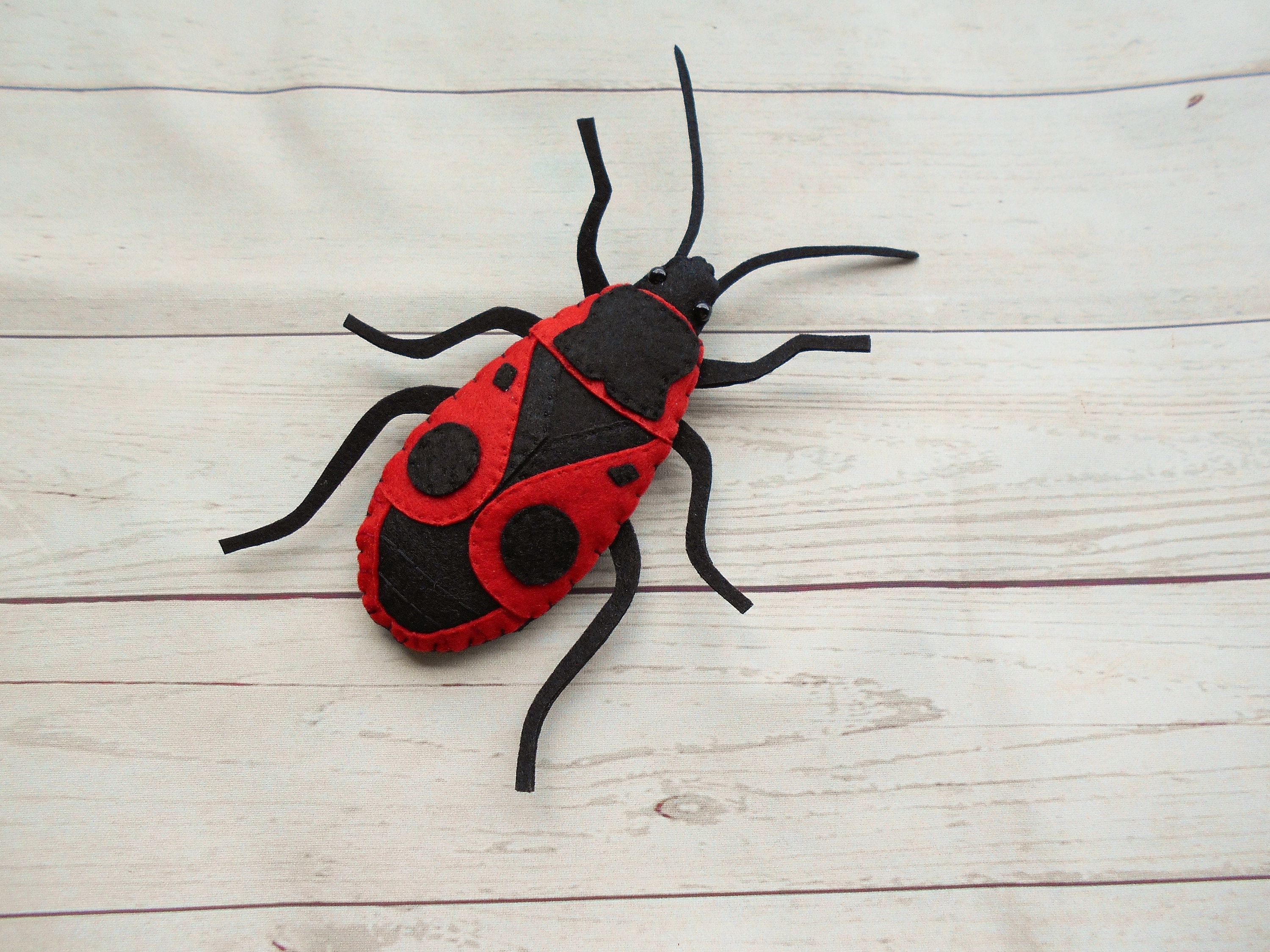 Realistic Pyrrhocoris apterus from felt Red Fire beetle Felt bug collection Felted red black beetle Outdoor education Kids learning