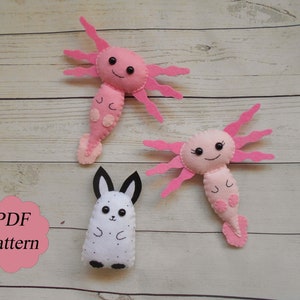 PDF sewing pattern PDF felt pattern PDF pattern for women Axolotl pdf Bunny pdf Felt axolotl Felt bunny Felted animals Plush axolotl