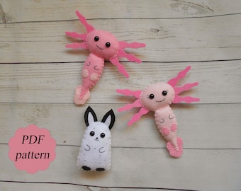 Cartamodello PDF Cartamodello feltro PDF Cartamodello PDF per donna Axolotl pdf Coniglietto pdf Feltro axolotl Coniglietto in feltro Animali in feltro Peluche axolotl