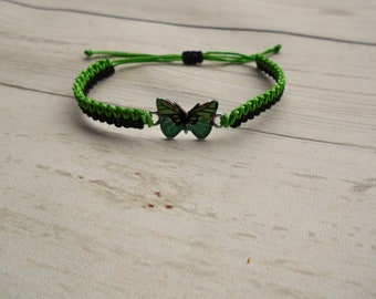 Bracelet tressé avec papillon Bracelet cordon en nylon noir vert pour femme Cadeau mère cadeau fille Bracelet papillon pour entomologiste