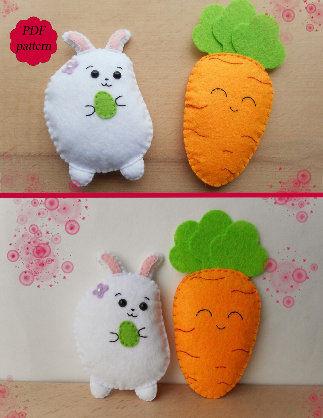 PDF Felt Pattern Bunny and Carrot PDF Pattern Easter Ornament Easter ...
