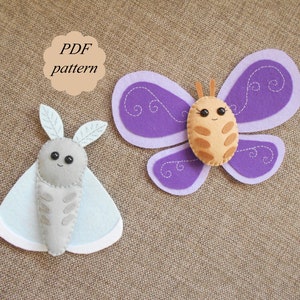 PDF pattern for women PDF felt pattern PDF sewing pattern Felted butterfly Felt butterfly Felt bug Felted bug Felt moth