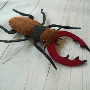 Realistic stag beetle toy Felted stag beetle figurine Learn nature Learn bugs and beetles Felt stag beetle kids toy Young naturalist gift