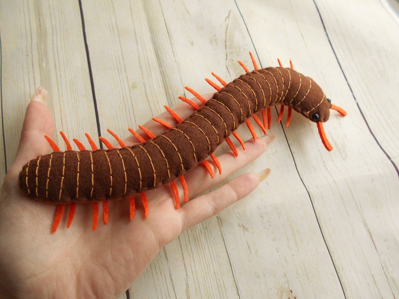 Realistische duizendpoot van vilt voor jonge natuuronderzoeker Gevilte duizendpoot beeldje Vilt bug speelgoed Gevilte realistische bugs Kinderen leren afbeelding 1