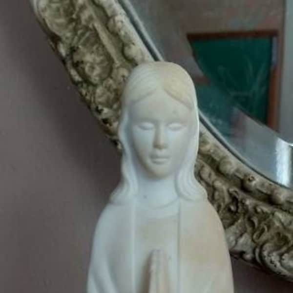 Vintage Praying Mother Mary 11" Polished Resin Statuette