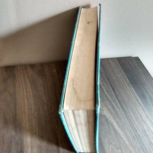 K&ouml;nnte beinhalten: Ein blaues Hardcover-Buch mit wei&szlig;em R&uuml;cken und leicht abgenutztem Einband.