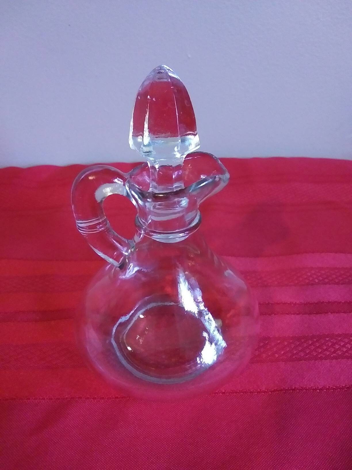 Vintage small clear glass pitcher with stopper and handle Etsy