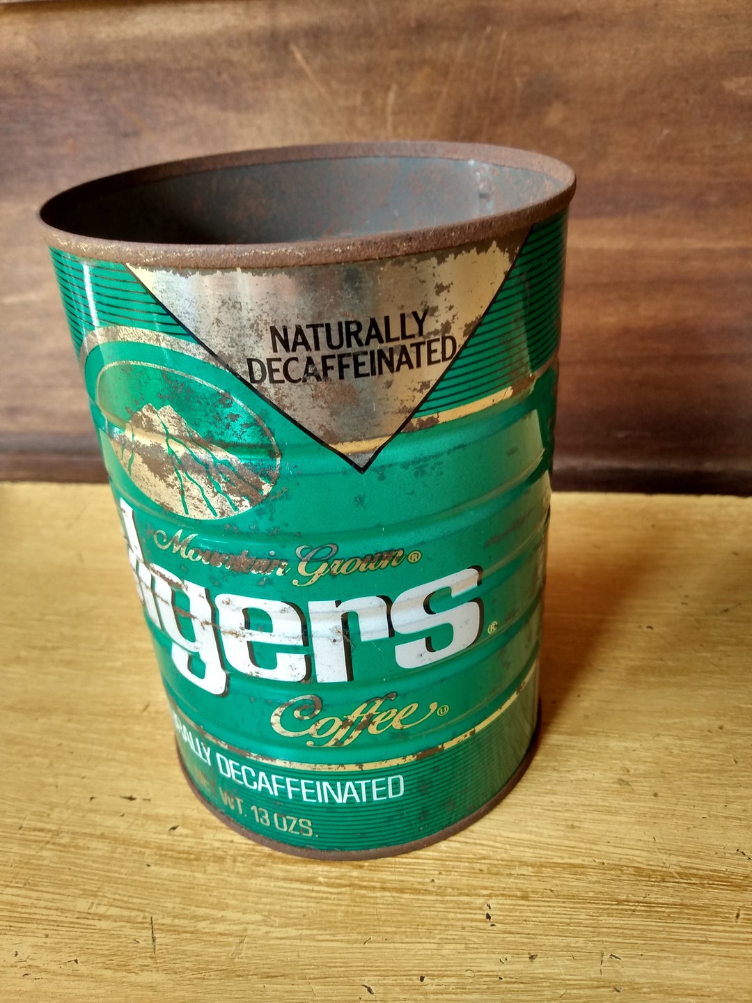 Folgers Coffee Can Green Perc & Regular Naturally Decaffeinated 13 Oz