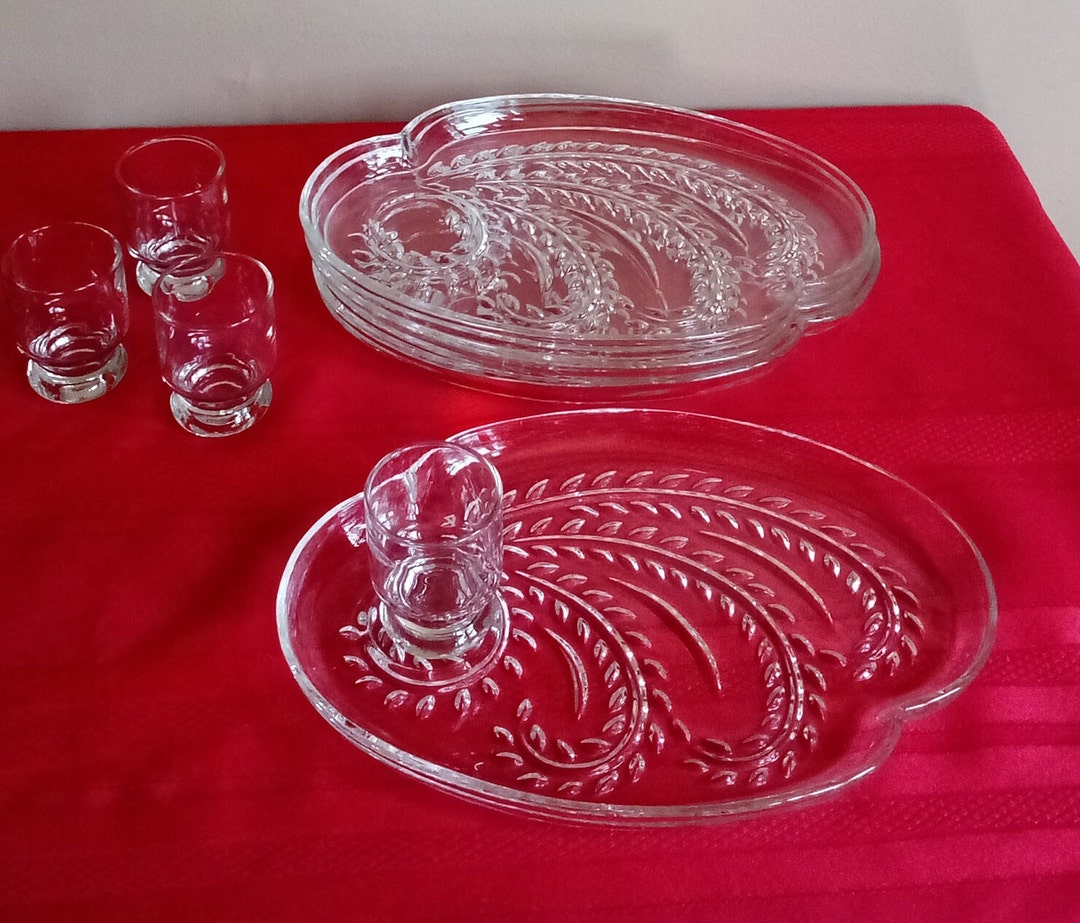 4 Piece Federal Glass Snack Set Cups Plates Serving Dishes Etsy