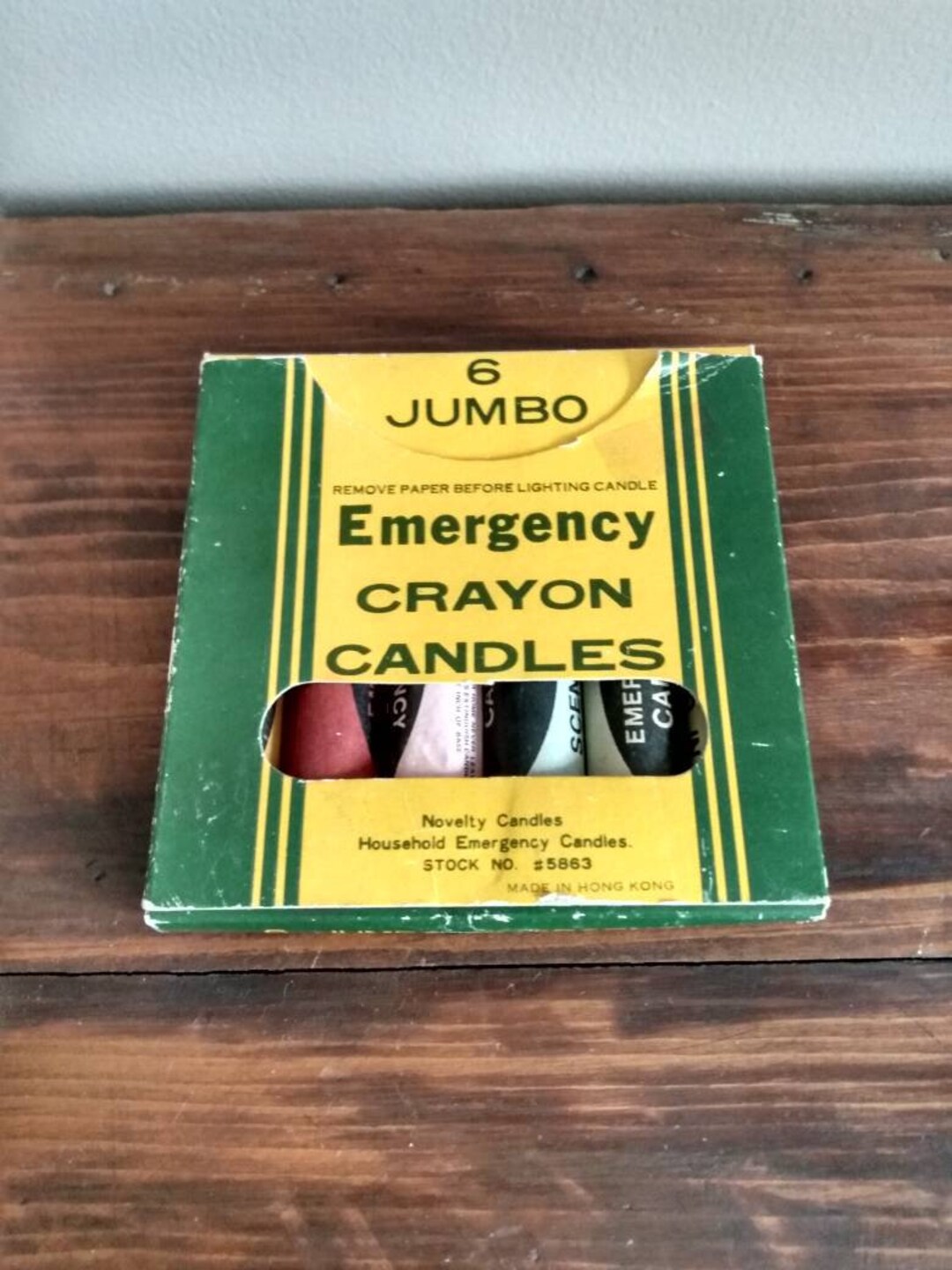 Vintage Emergency Crayon Candles 5863 Novelty, Hong Kong 6 Colors, 6