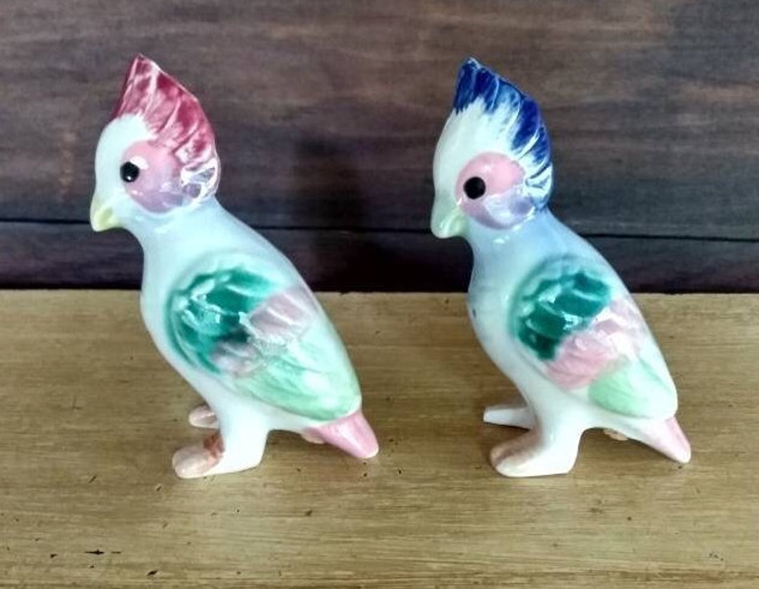 Hand Painted Parrot Salt and Pepper Shakers Ceramic Japan Etsy