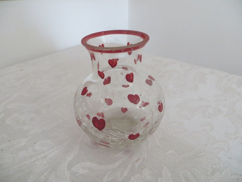 Small Ganz Clear Crackle Glass Vase Red Hearts White Dots Etsy