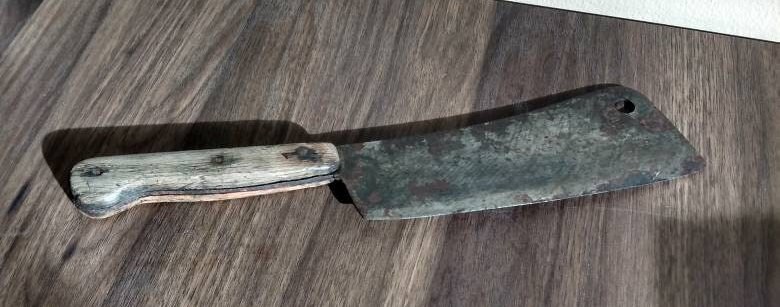 12" Antique meat cleaver metal iron with wood handle cutlery meat processing cleaver