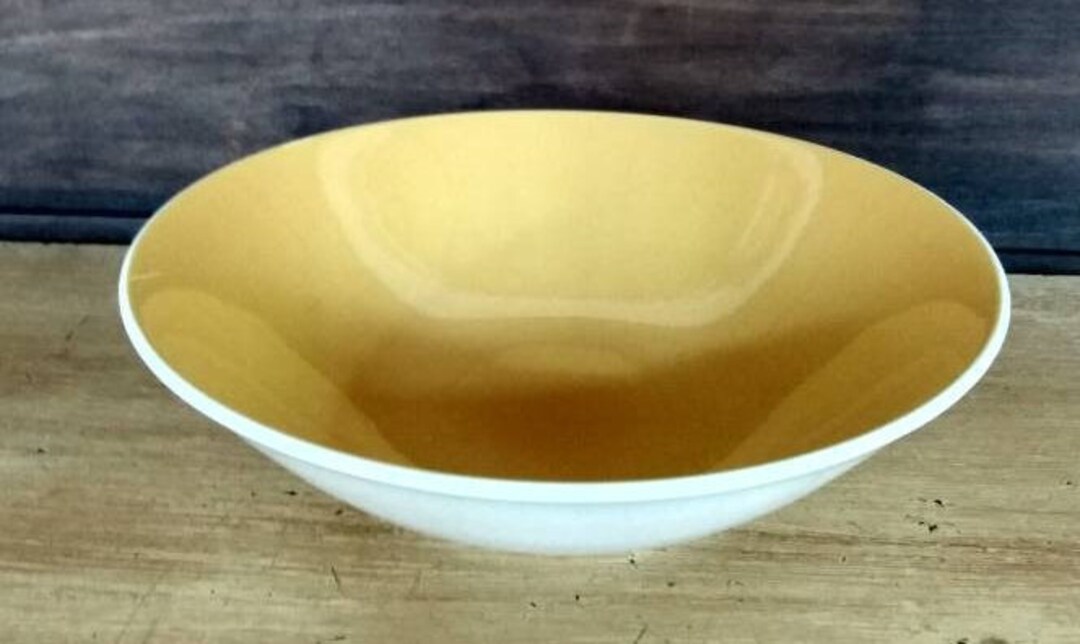 Yellow and White Ceramic Serving Bowl Vintage Etsy
