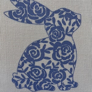 Floral Easter Bunny Needlepoint Canvas -Blue