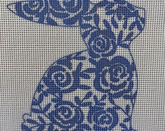 Floral Easter Bunny Needlepoint Canvas -Blue