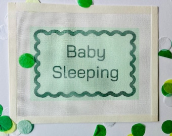 Green Baby Boy Sleeping Door Hanger Needlepoint Canvas