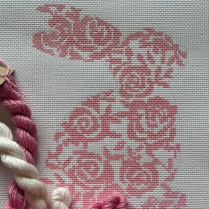 Hand Painted Floral Easter Bunny Needlepoint Canvas