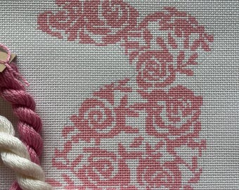 Hand Painted Floral Easter Bunny Needlepoint Canvas