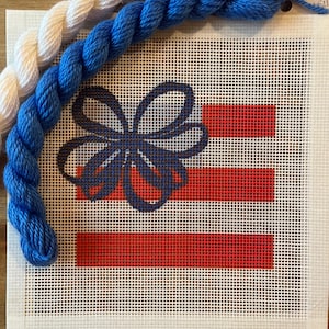 American flag with bow needlepoint canvas