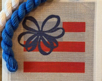 American flag with bow needlepoint canvas