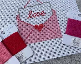 Pink love letter needlepoint canvas Hand Painted