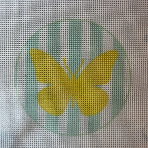 Lienzo bordado con mariposas a rayas: amarillo y verde claro