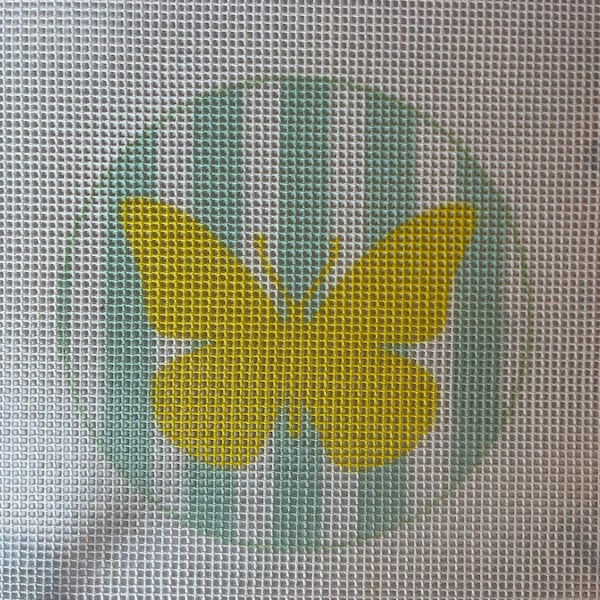 Striped butterfly needlepoint canvas - yellow and light green