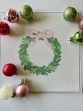 Christmas Wreath with Pink Bow Needlepoint Canvas