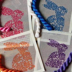 Purple Floral Easter Bunny Needlepoint Canvas
