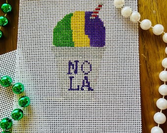 Lienzo bordado con cono de nieve de Mardi Gras - Pintado a mano