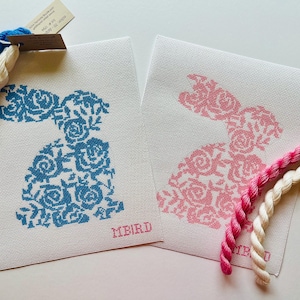 Hand Painted Blue Floral Easter Bunny Needlepoint Canvas
