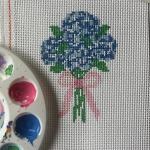 Hydrangea Bow needlepoint canvas Hand Painted