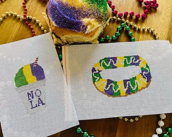 Mardi Gras King Cake Needlepoint Canvas - Hand painted