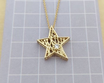 14Kt Gold Star Diamond Necklace, Diamond Pendant, Star Diamond Necklace, Natural Diamond Necklace, Beautiful Necklace