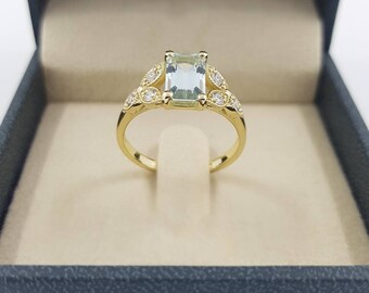 Emerald Cut Aquamarine March Birthstone Gold Ring