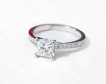 Solitaire Princess Cut Engagement Ring with Channel Set Diamond Band
