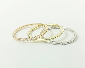 Set of 3 Stackable 14k Gold Rings | Stacking Wedding Bands