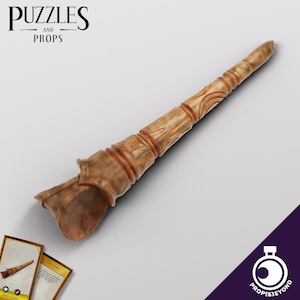May include: A wooden horn with intricate carvings, a fantasy prop for role-playing games or cosplay.