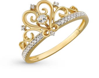 14K Gold Crown Ring, Princess crown ring, Queen ring, Princess ring, Gold Crown Ring, Tiara ring, Crown ring