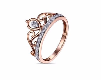 14K Rose Gold Crown Ring, Princess crown ring, Queen ring, Princess ring, Rose Gold Crown Ring, Tiara ring, Crown ring