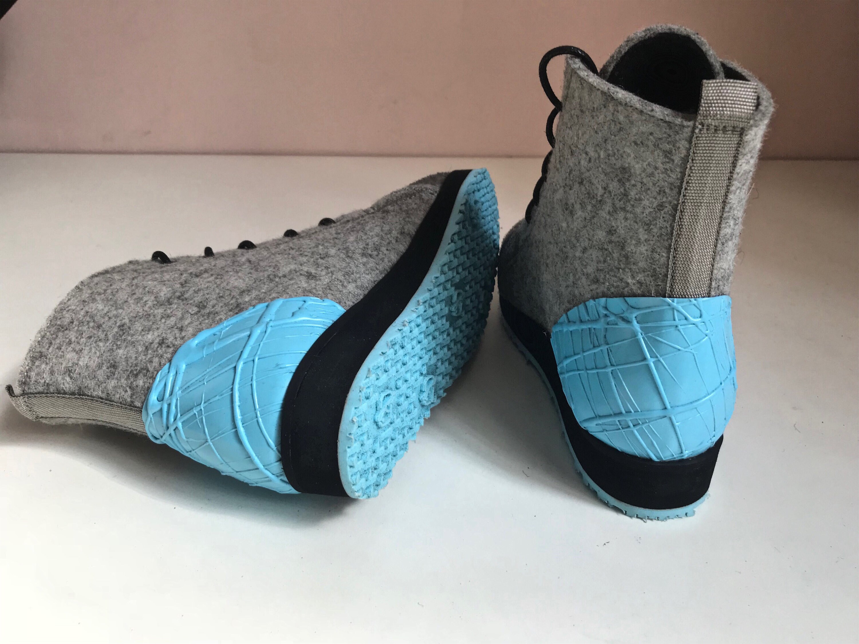 Womens gray winter felt boots with handmade blue sole Etsy