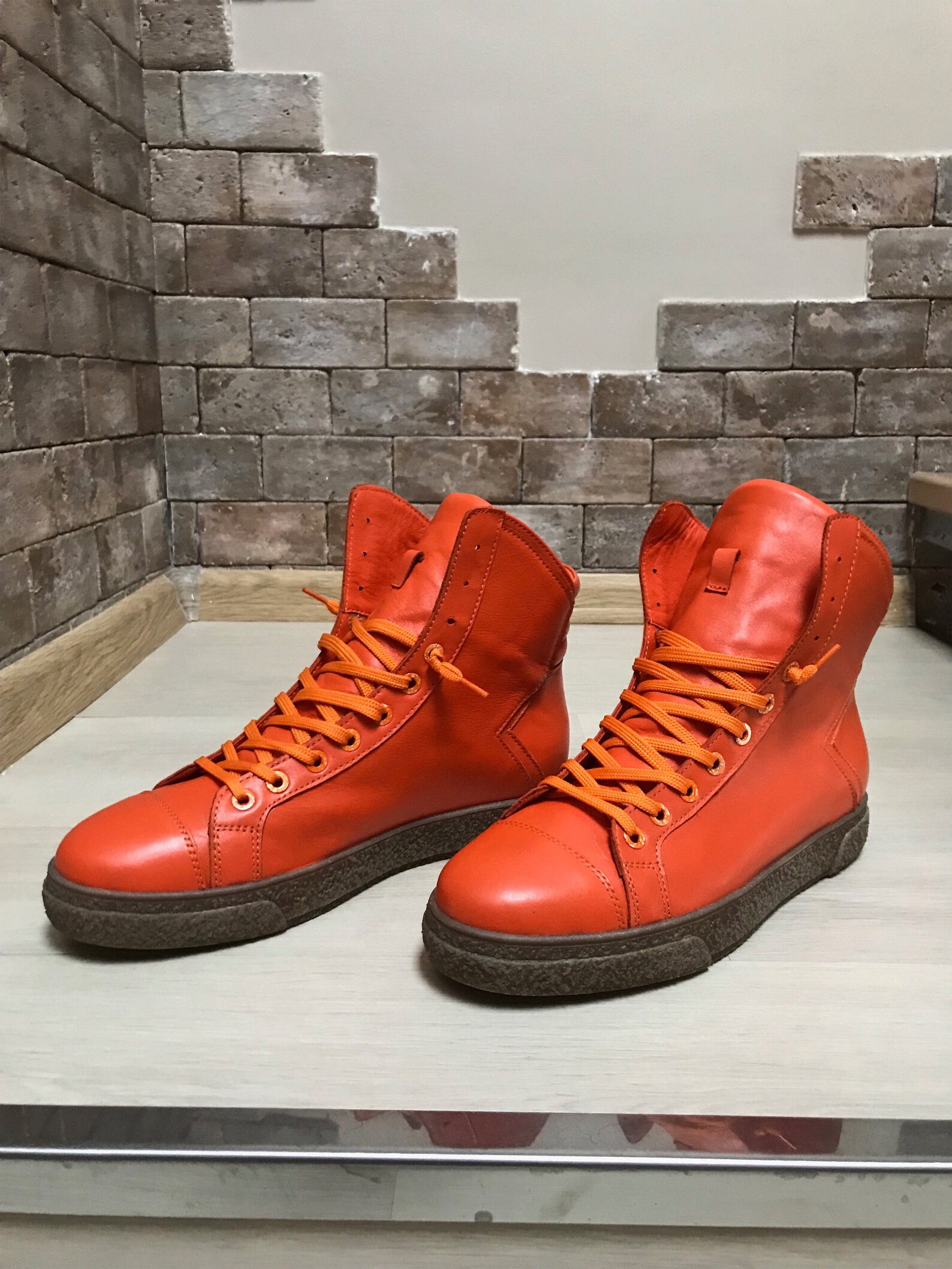 Mens Orange Leather High Tops Boots | Etsy