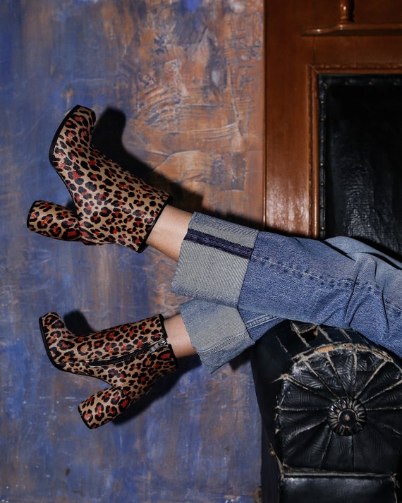 womens ankle boots leopard print