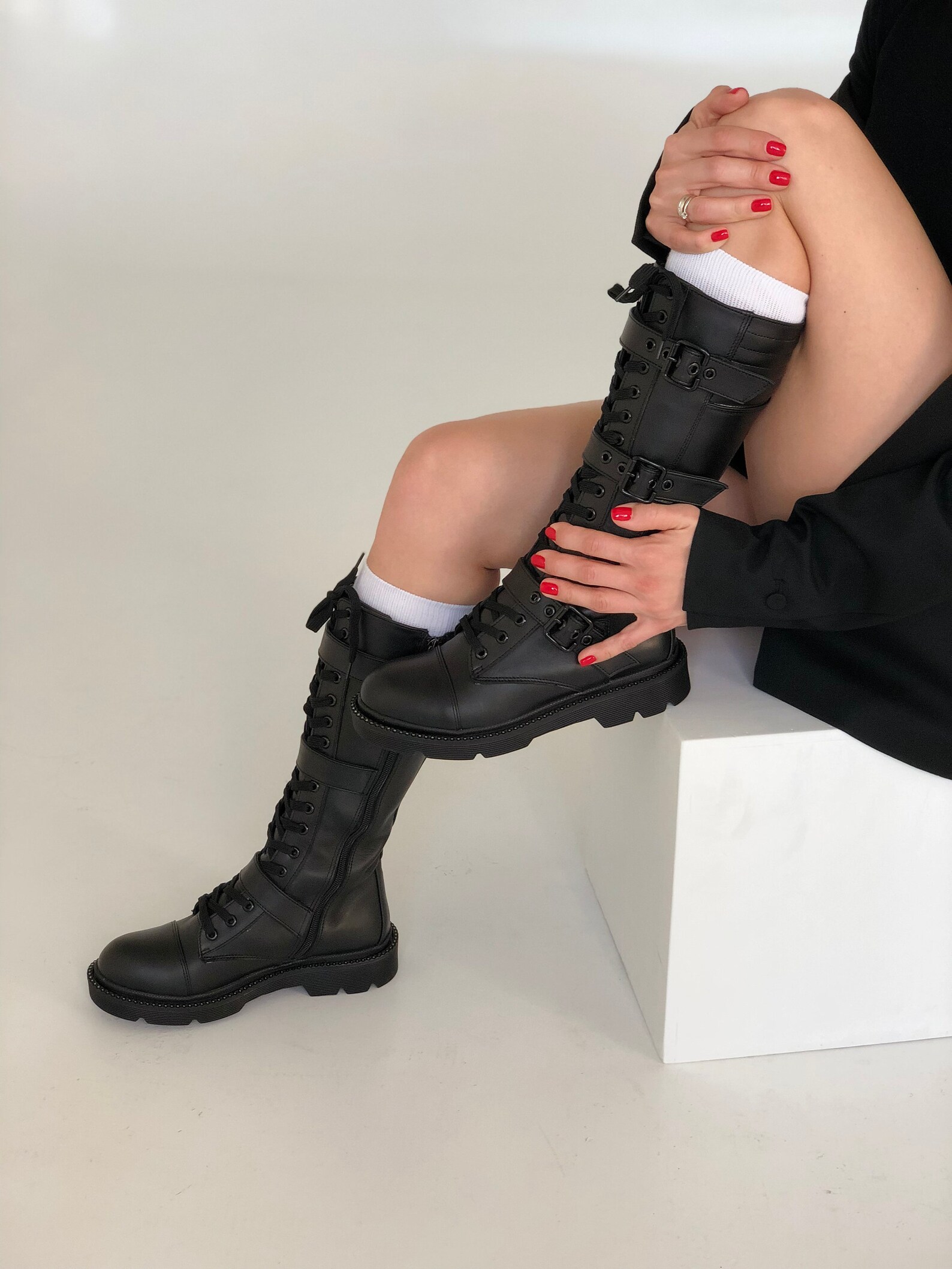 Leather black boots Combat boots womens Gothic military Etsy