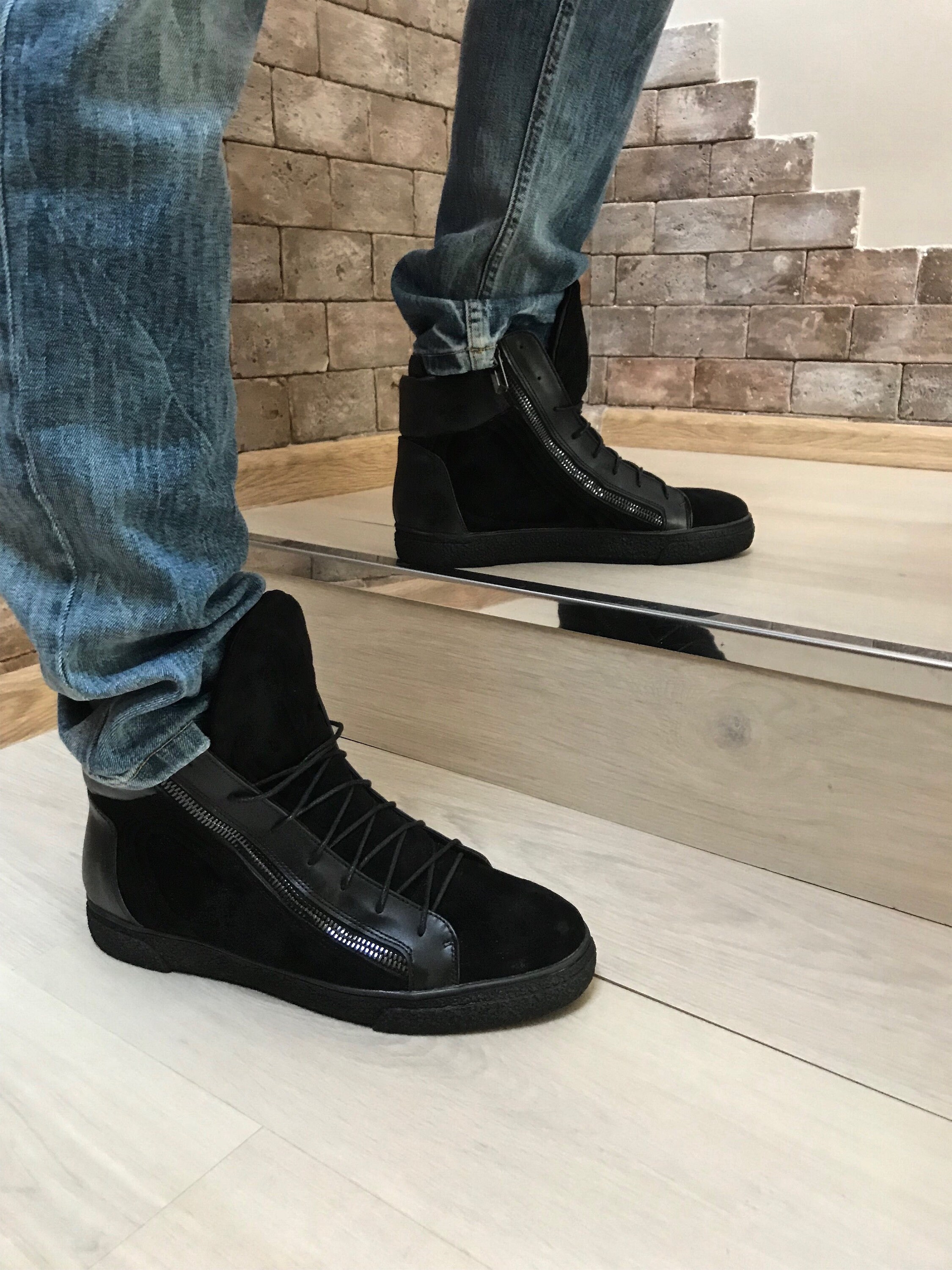 mens high boots black